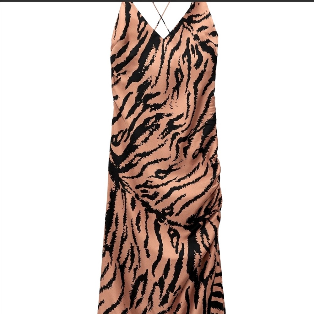 Zara Midi Satin Dress: Tiger Print: NWOT